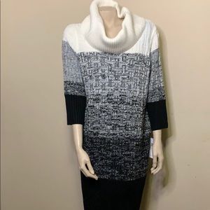 Sandra Darren Cowl Neck Cable Knit Sweater Dress